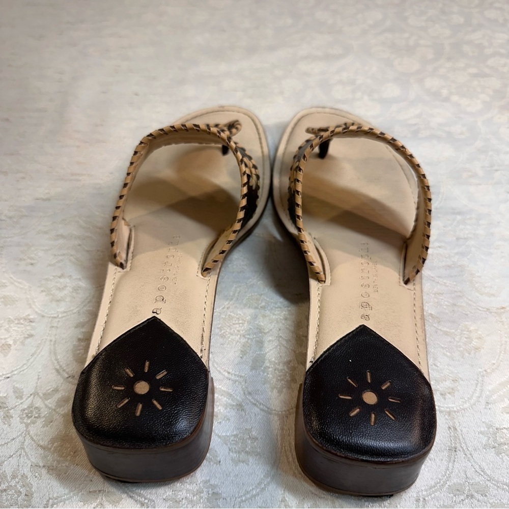 Apostrophe Leather Upper “Jaclyn” Brown & Tan Women's Thong Sandals Size 7 - Picture 3 of 5